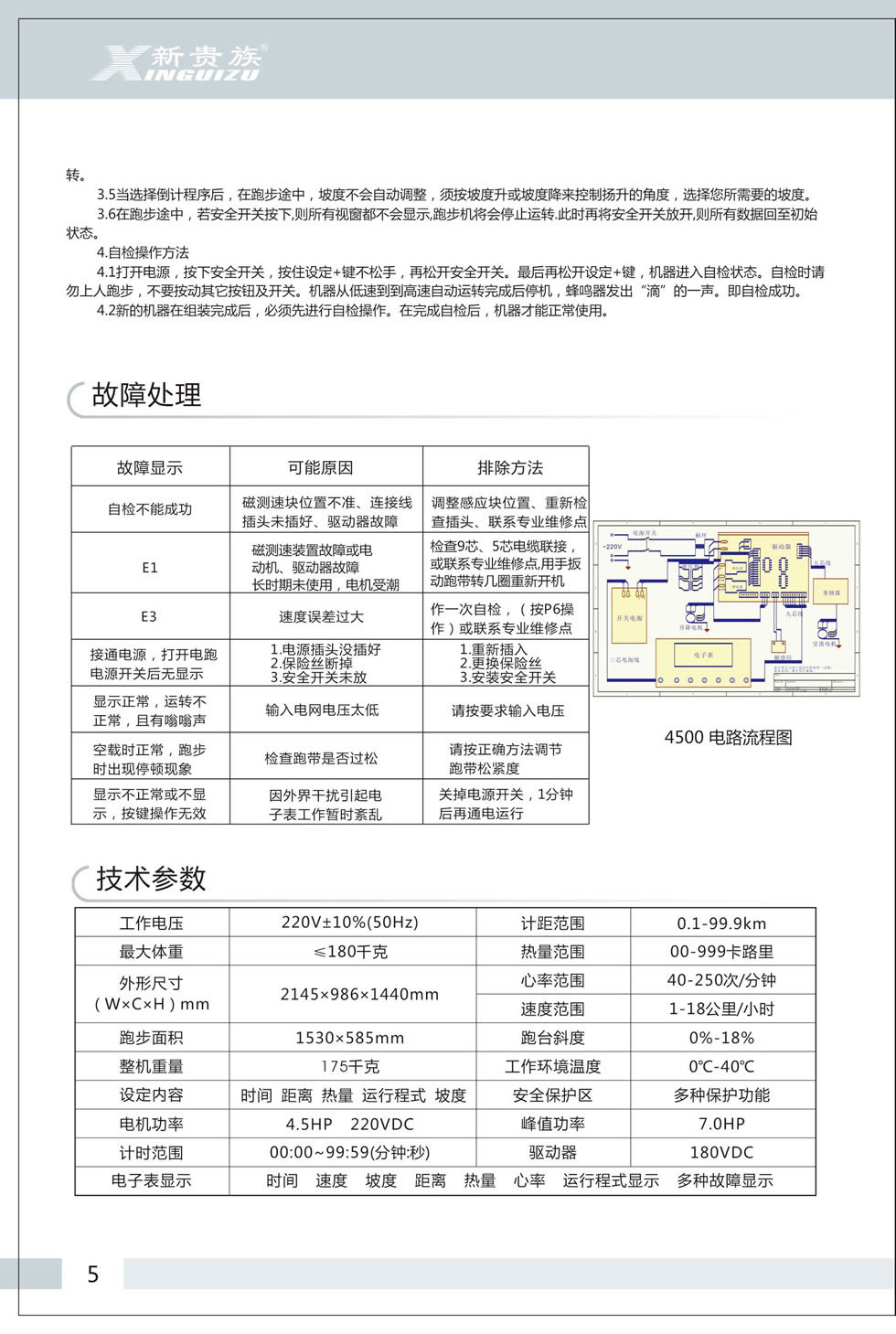 新貴族 XG-4500 商用電動跑步機(jī)說明書